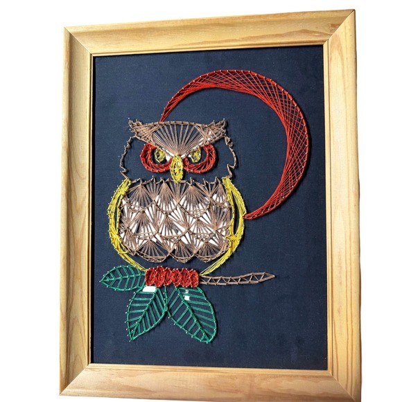 Other - Vintage 70s String Art Owl Wall Decor Mid Century Modern Retro Framed Folk Art